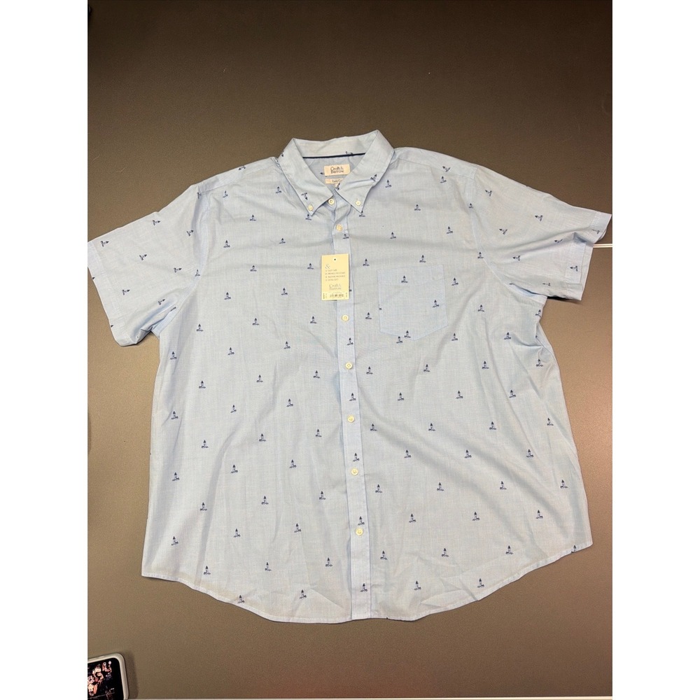 Croft & Barrow Mens 2XB Blue Lighthouse Print‎ Easy Care Short Sleeve Shirt NWT